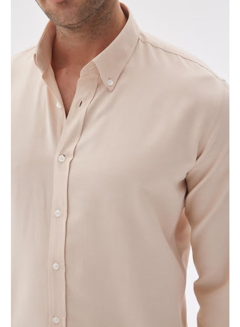 Odelon Easy Iron Oxford Men's Beige Slim Fit Shirt MARS36 - Image 2